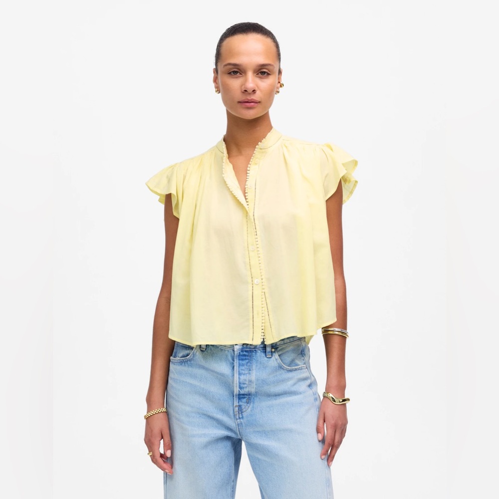 Madewell Yellow Flutter Sleeve Boho Blouse Size XL‎